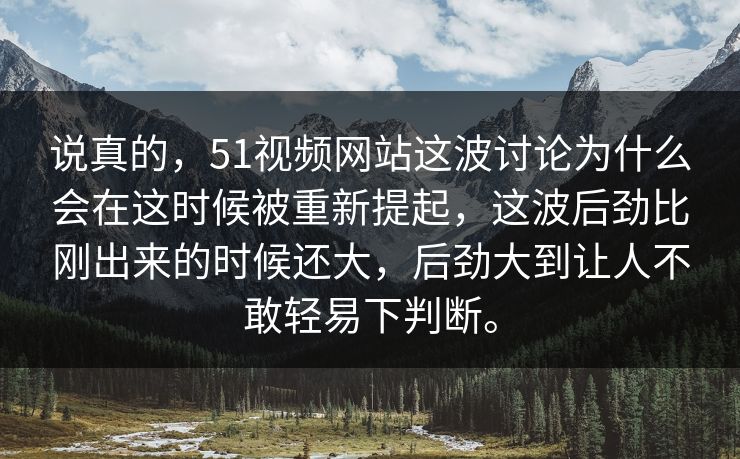 说真的，51视频网站这波讨论为什么会在这时候被重新提起，这波后劲比刚出来的时候还大，后劲大到让人不敢轻易下判断。